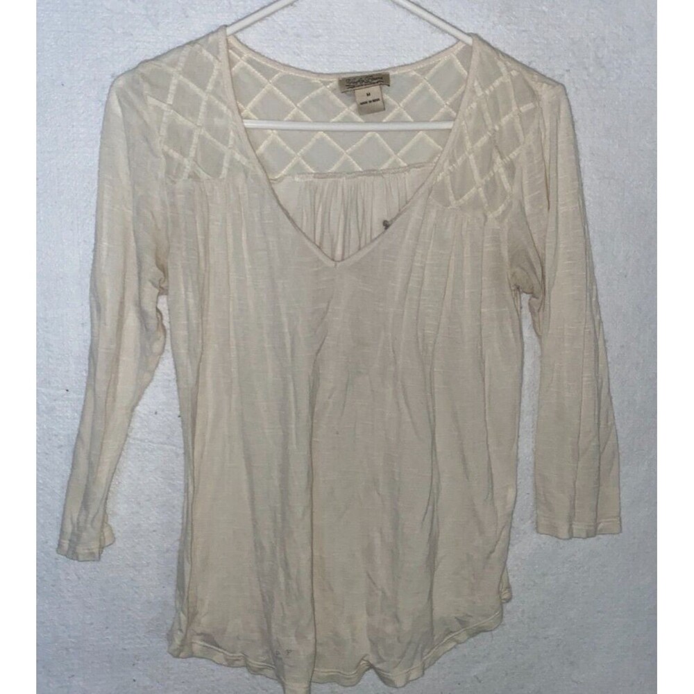 Lucky Brand Top Women’s MEDIUM Cream Lagenlook Peasant Cottage Core